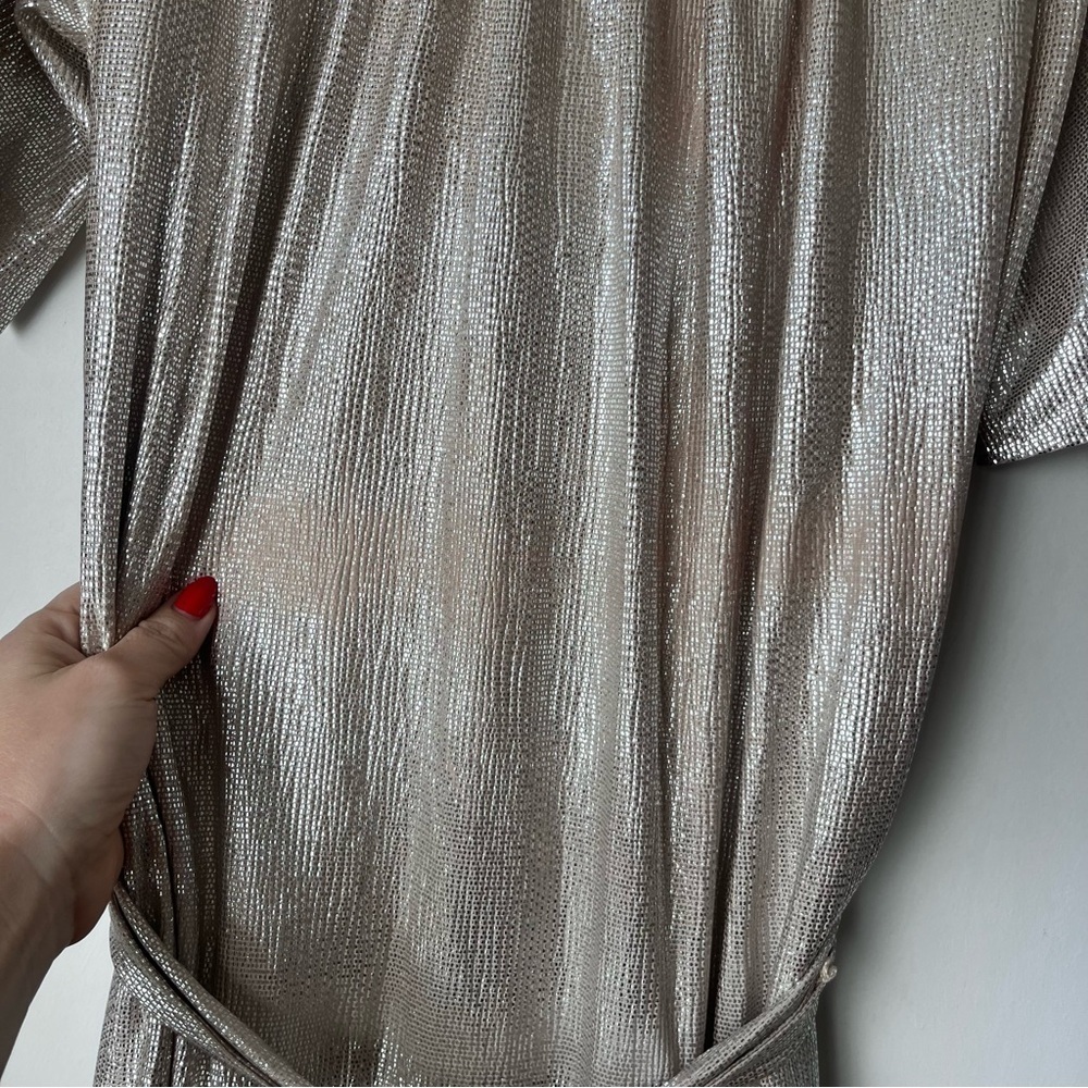 Anthropologie Sabina Musayev Mercury Metallic Gold Silver Shirt Dress S - Picture 11 of 11
